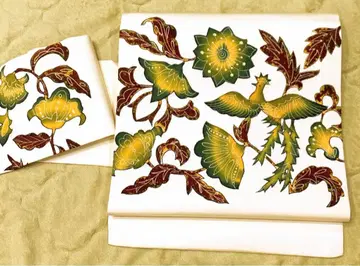 나고야 오비 순수 실크 중고 시오제 크림색 수제 염색 새 무늬 tj169