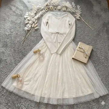 머큐리 듀오 비트 니트 도트 튤 도킹 원피스 새상품급