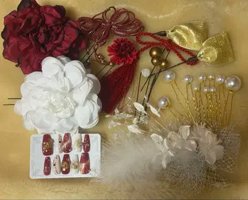 일본 의류 머리 장식과 네일 칩 세트