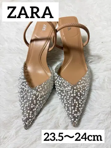 ZARA 모조 진주 하이힐 슬링백 슈즈 37