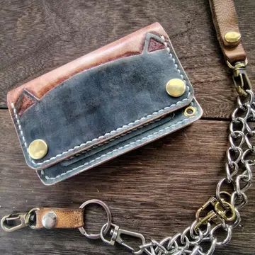 미들 사이즈 트래커 지갑 수제 염색 그레이냥코