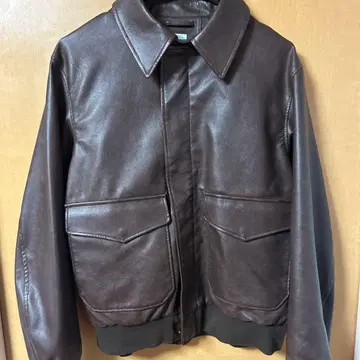 ARMY TWILL 비건 레더 블루종 브라운 가죽 자켓 짧은 기장