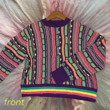 BACKERS 컬러풀 니트 스웨터 긴팔 크롭 개성있는 팝