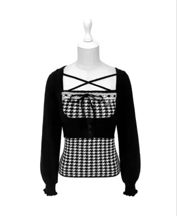 HONEYMEW 하운드투스 체크 크로스 앙상블 상의 XS