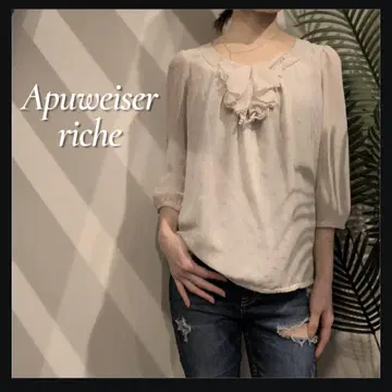 Apuweiser-riche 도트 무늬 리본 쉬폰 블라우스 사이즈 2