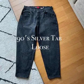 90s 실버 탭 배기 데님 블랙 데님 W36