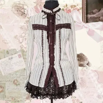 y2k axes femme 블라우스 스트라이프 프릴 클래식 로리타 모리걸