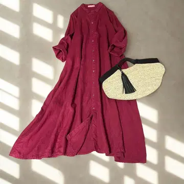 컨디션 최상 네스트로브 롱 셔츠 원피스 버건디 프론트 오픈 루즈핏