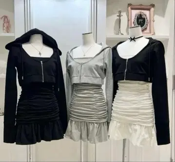 미니 후드티 개더 원피스 그레이 bubbles 셋업 스커트