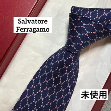 미사용 살바토레 페라가모 넥타이 네이비 깃발 도트