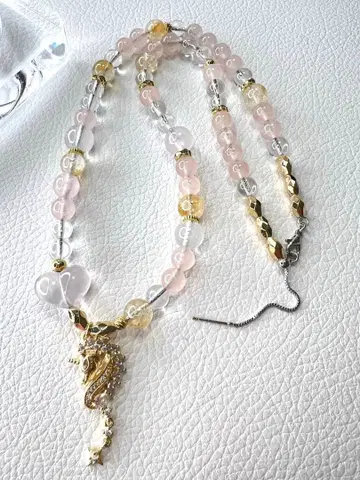 로즈쿼츠 스타 로즈쿼츠 핑크 루틸 시트린 목걸이