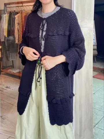 beams boy 프릴 니트 가디건 블랙