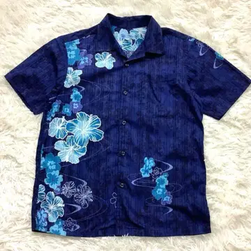 카리유시 의류 S 네이비 오키나와 정장 화려함 고급 반팔 고급 커플 관광