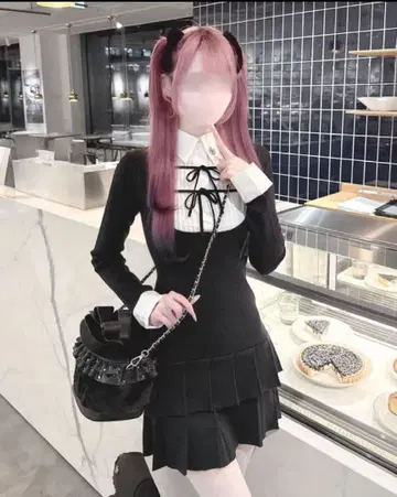 HONEYMEW 허니뮤우 더블 리본 블라우스 도킹 원피스 XS