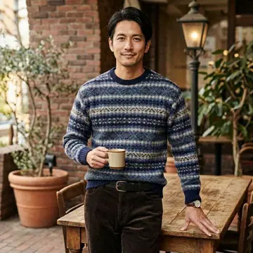 G8545*헨리코튼 니트 스웨터 페어아일 네이비 울