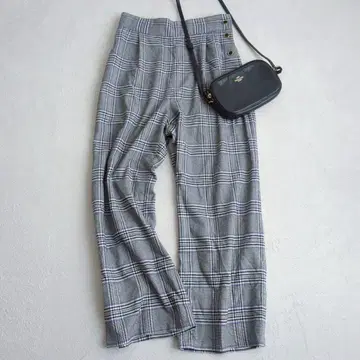 비스 웨스트 사이드 버튼 와이드 팬츠 글렌체크 단정한 캐주얼 S
