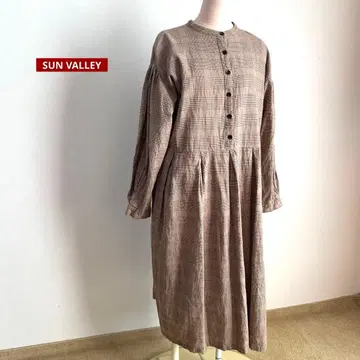SUN VALLEY 린넨 30% 밴드 카라 체크 원피스 M