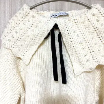 ZARA 리본 모조 진주 스웨터 니트 아이보리 S