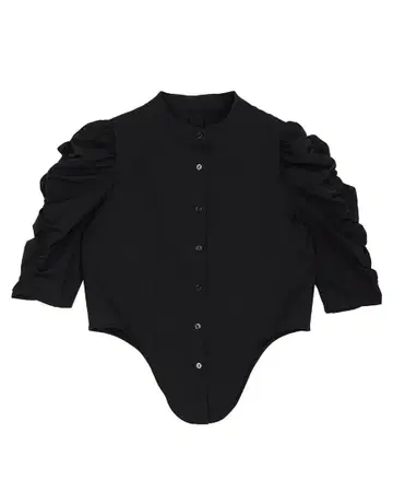 2603102 개더 슬리브 라운드 블라우스 블랙 M