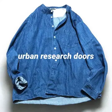 어반 리서치 도어스 밴드 카라 데님 블루 긴팔 셔츠