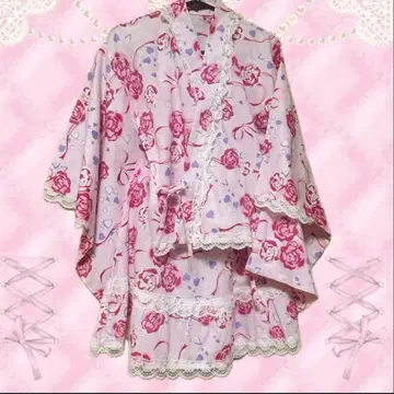 유카타 드레스 장미 무늬 히메 갸루 지뢰 양산형 140150 SM 핑크