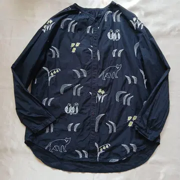 Ne-net 자수 긴팔 셔츠 네이비 (사이즈 표시 3)