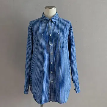 내추럴 런드리 체크 셔츠 파랑 코튼 긴팔 넉넉한 봄