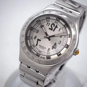 394 작동 Swatch 남성용 시계 실버 데이트 밀리터리