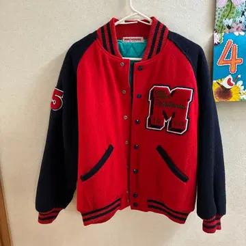 MIKI HOUSE 남성용 바시티 자켓 레드 네이비