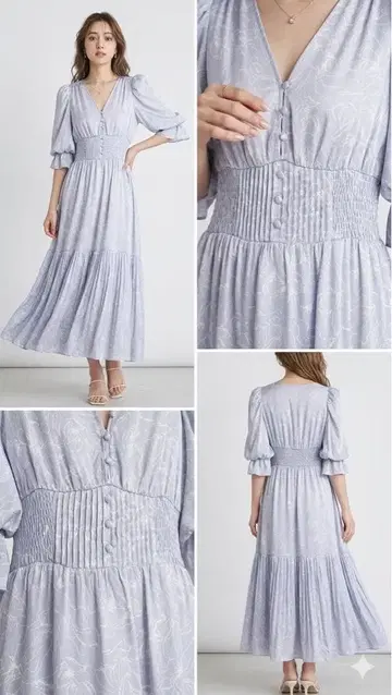 SNIDEL 인기 퍼플 롱 원피스 셔링 미 실루엣