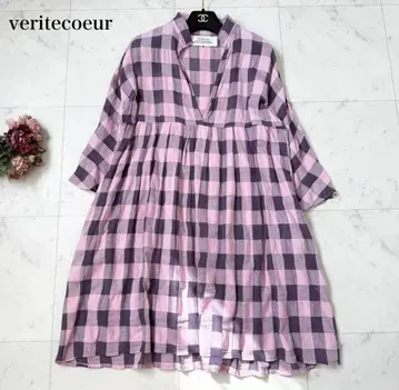veritecoeur 체크 핑크 린넨 튜닉 원피스
