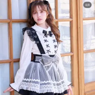 LIZLISA 메이드 라이크 서스펜더 부착 스커트 블랙