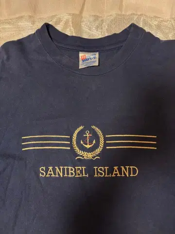 90s Hanes SANIBEL ISLAND 자수 T셔츠 XL 네이비
