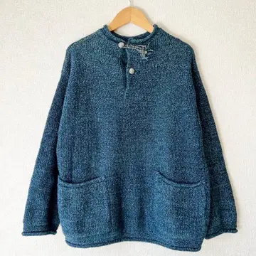 45R 모카신 니트 인디고 네이비 나염 콘초 버튼 티셔츠 두꺼운 원단