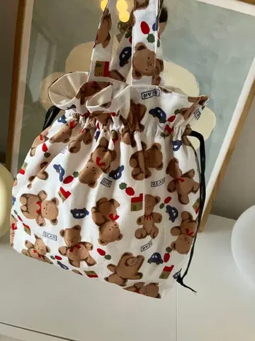 귀여운 원단의 핸드메이드 백 곰 패턴 캔버스 복조리 백