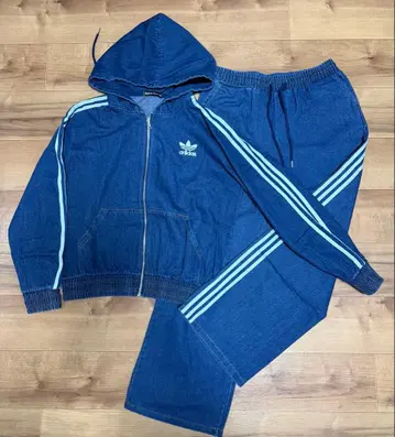 adidas 데님 네이비 블루 셋업 후디