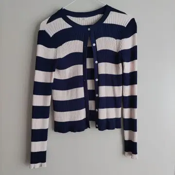 IENA 이에나 네이비 아이보리 스트라이프 리브 가디건