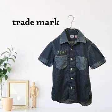 zk204 [ F ] trade mark 셔츠 자수 반팔 포켓 데미지