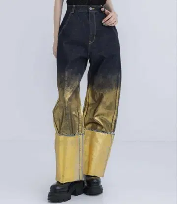 [ 미사용 ] MECRE/메크롤 롤업 코팅 데님 골드