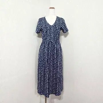 PAUL&JOE x 유니클로 V넥 롱 원피스 미니 꽃무늬 반팔 블루