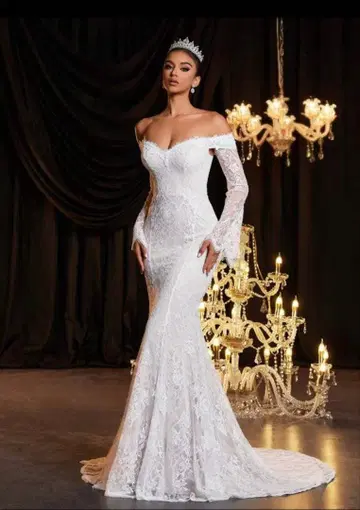 오프숄더 레이스 웨딩 드레스