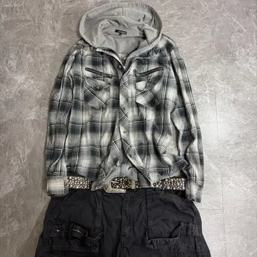 y2k 00s archive 그런지 체크 셔츠 후드티