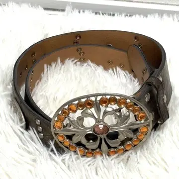 빈티지 스톤 버클 네이비 콘초 벨트 브라운