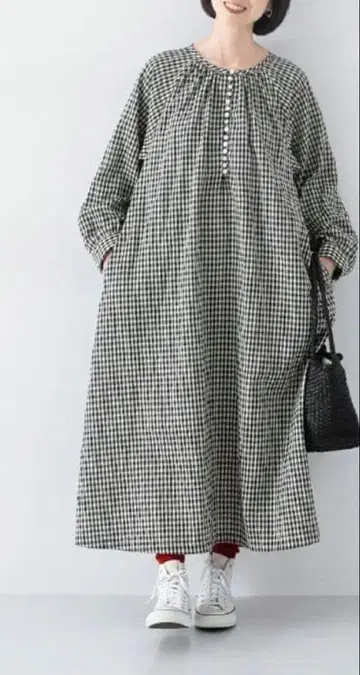 다 버튼 롱 원피스 08맵 깅엄 체크 08mab