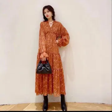 [새상품급] SNIDEL 플로럴 롱 원피스 오렌지