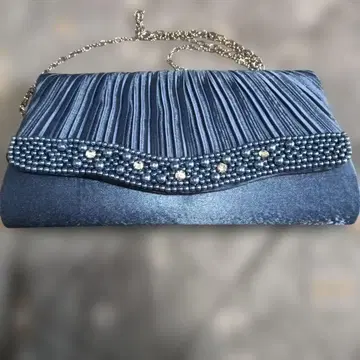 펄 비즈 장식 다크 블루 파티 백