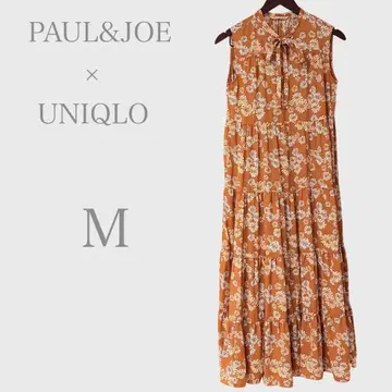 폴앤조 x 유니클로 꽃무늬 슬리브리스 롱 원피스 브라운 계열 M