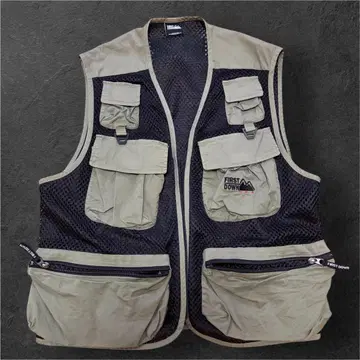 FIRST DOWN 메쉬 베스트 낚시용 조끼 멀티 포켓 카키