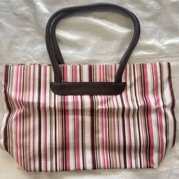 스트라이프 토트백 핑크 계열 브라운 세로 줄무늬 안쪽 포켓 포함