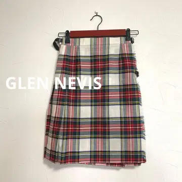 글렌네비스 스코틀랜드제 랩스커트 체크 플리츠 S